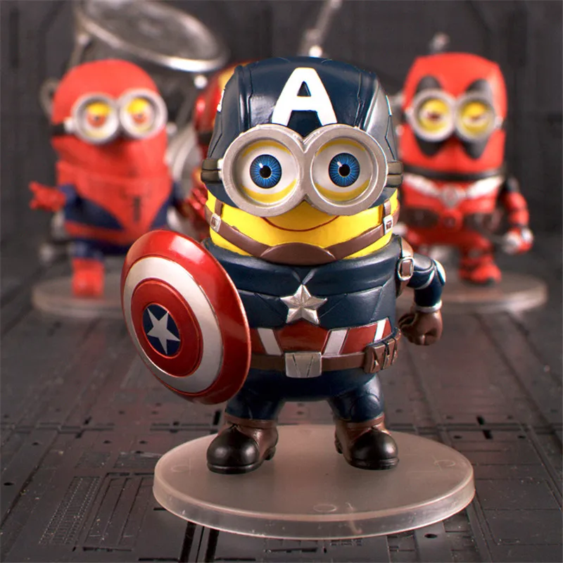 

10cm Minion Action Figure Toy,Minions Cosplay X-men Spideman American Captain Ironman Figure Toys, Despicable Me Figure Model