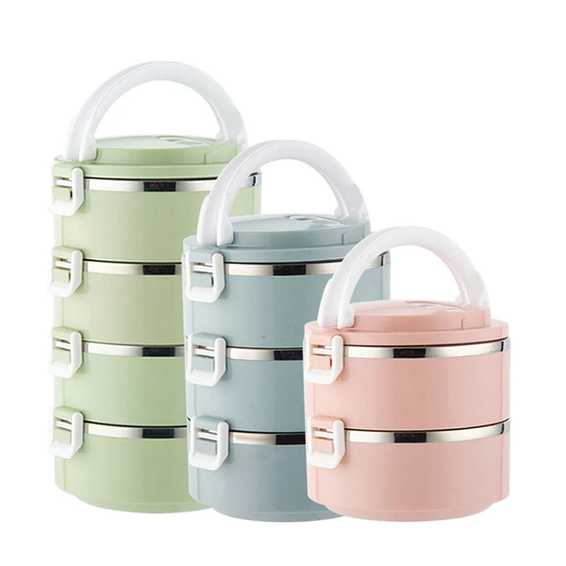 

1/2/3/4 Layers 3 Colors Stainless Steel Lunch Box Portable Solid Color Storage Box for Food Lunch Kids Children Adult