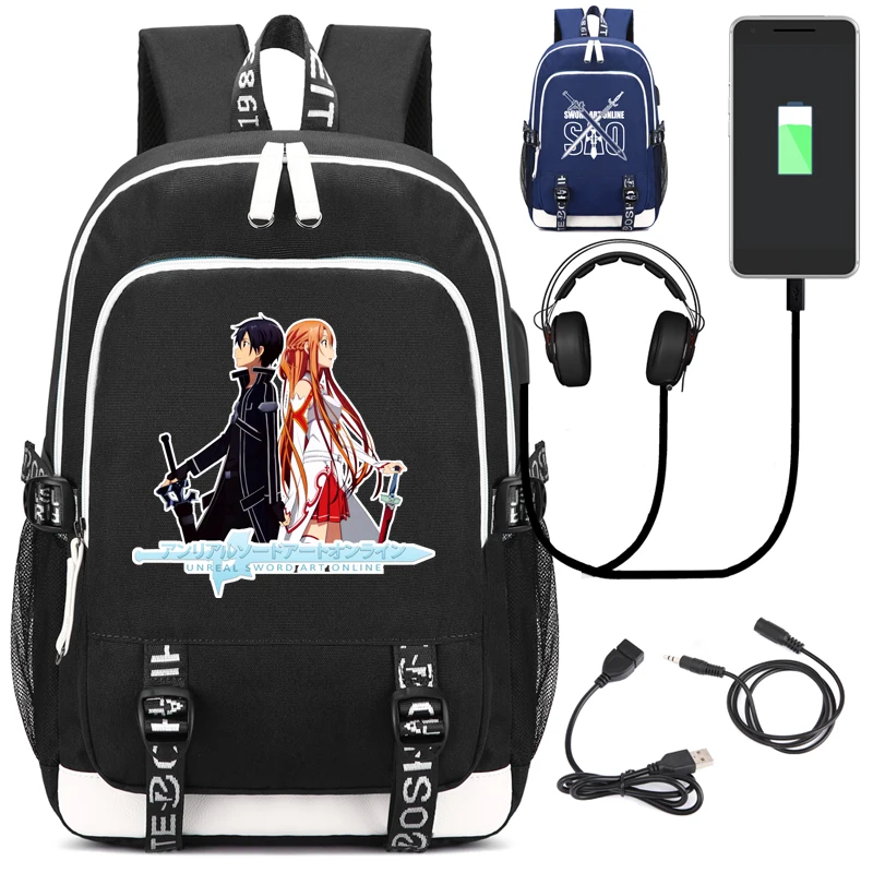 

Sword Art Online Anime Backpack with USB Charging Port and Lock &Headphone interface for College Student Teenager School Bag Boy