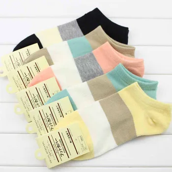 

LNRRABC Fashion 5 Pair/set Trendy Women Ladies Girl Autumn Standard Cotton Leisure Wide Striped Boat Socks Wholesale