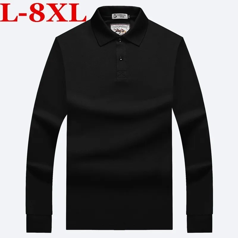 Большие размеры 8XL 7XL 6XL, Высококачественная Мужская рубашка поло с длинным рукавом, повседневная хлопковая модная мужская рубашка поло, большой размер, тонкая черная футболка, топы