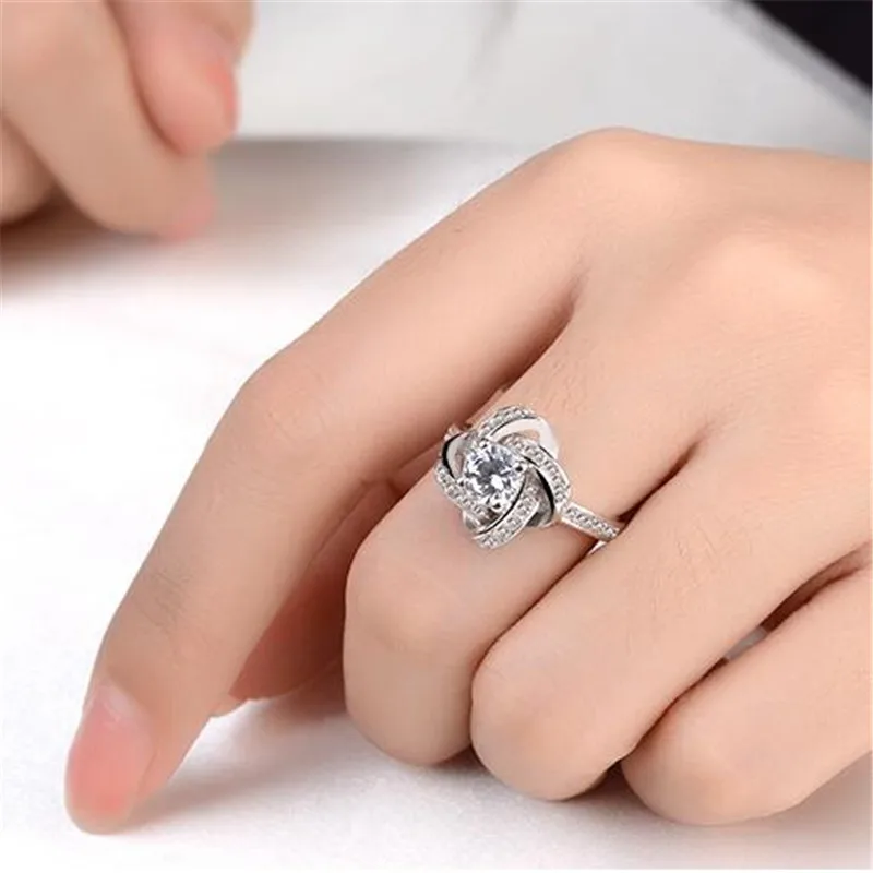 925 Sterling Silver Crystal Clover Ring Bague Anillos Pure Silver Fine Jewelry For Women silver rings silver ring