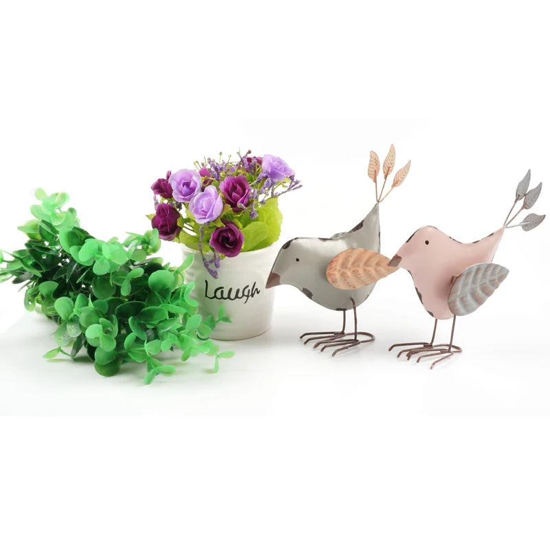 

Vintage Home Decoration 1 Pair Of Cute Metal Stand Birds Leaf Wings Home Decoration Accessories Crafts Pink Grey Home & Garden