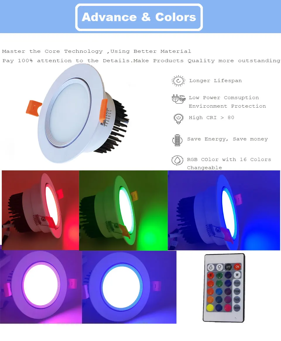 4pcs 3W 6W 9W RGB LED Ceiling Lamp Down Lights Color Changeable Recessed Downlight With REmote AC85-265V Dimmable RGB Spotlight