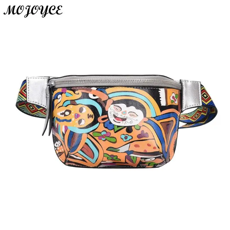 Этническая Милая поясная сумка для женщин, индивидуальная поясная сумка из искусственной кожи с граффити на груди, цветная сумка через плечо - Цвет: Type A Silver