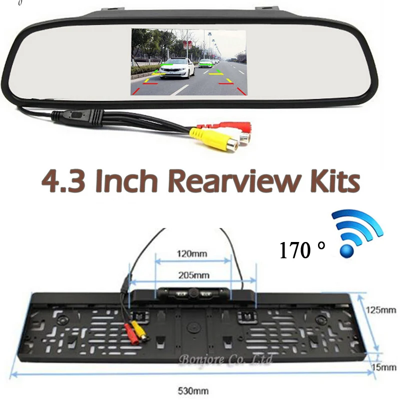 

Wireless HD 4.3 "lcd monitor rear view mirror for rear camera license plat night vision backup Waterproof Camera with 4 LED