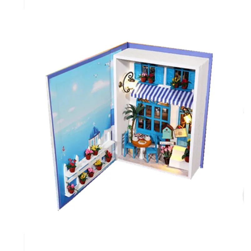 

Creative Wooden Doll House Toy Summer Vacation Beach Sea Journal Diary Book,Assembling Xmas Toys DIY Dollhouse with Furnitures