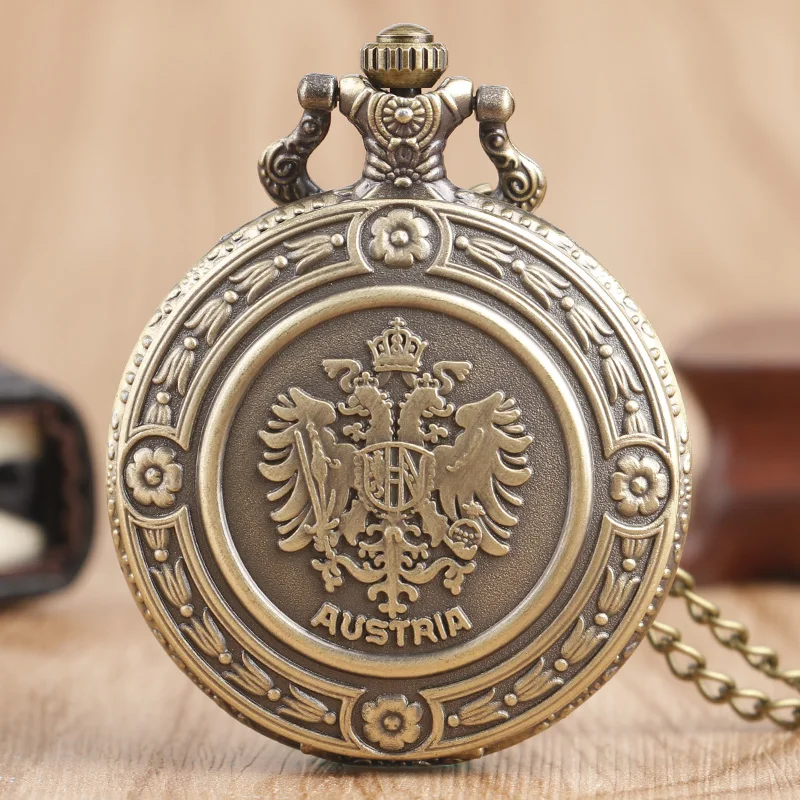 Творческий двуглавый орел бронза поклонников подарок карманные часы Австрии Государственный герб Медь Цепочки и ожерелья кварцевые часы