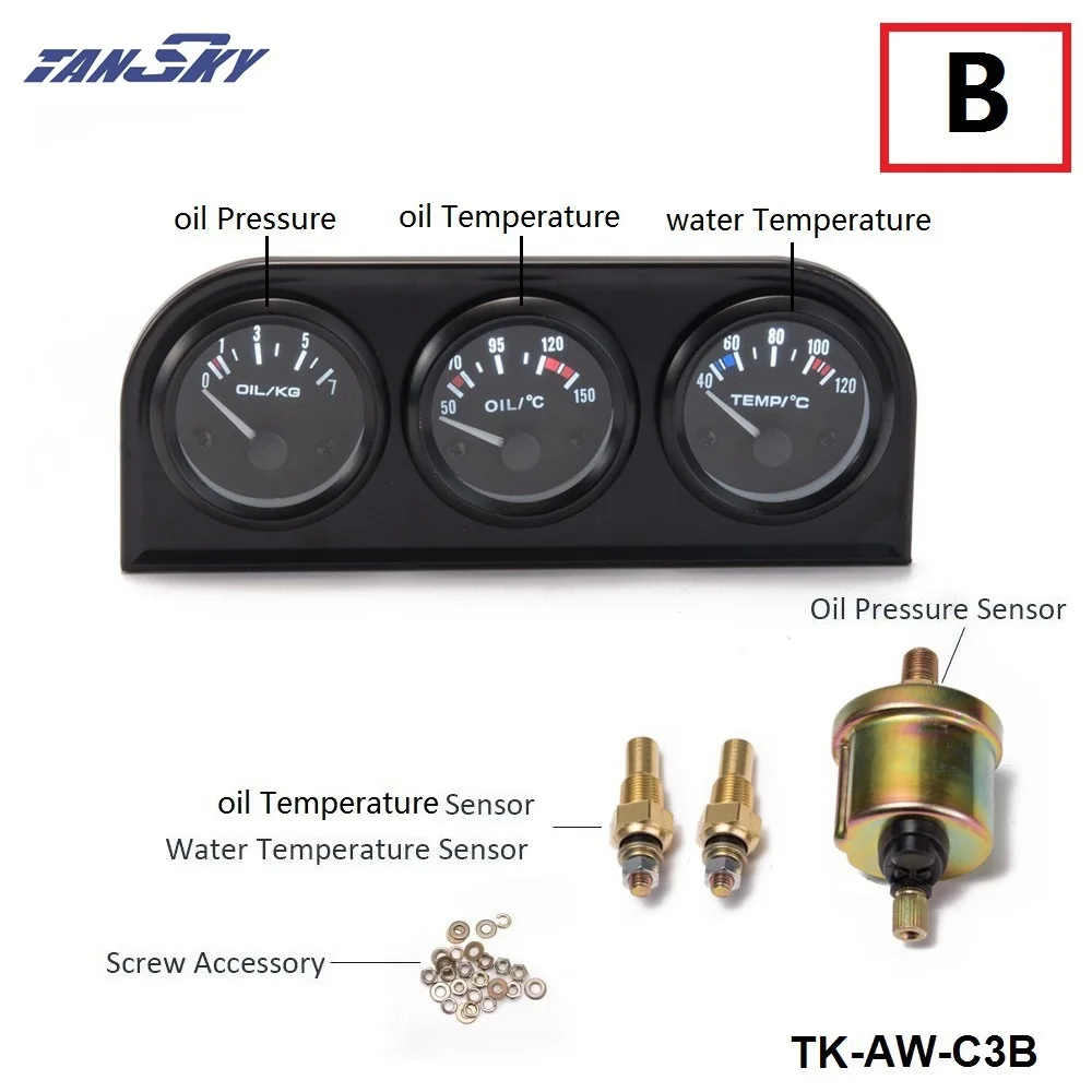52 мм тройной Калибр комплект автомобиля 3в1 Vot датчик температуры воды измеритель давления масла или датчик температуры масла с датчиком TK-AW-C3 - Цвет: AW C3 B