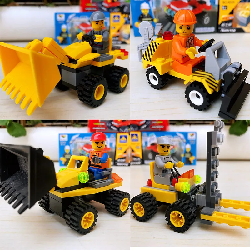 Construction vehicle Bulldozer Excavator Forklift Crane Building Blocks LegoiNGs Engineering series Minifigure Car children toys