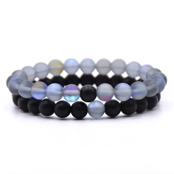 

2pcs/set Couple Jewelry bracelets Trendy Natural Labradorite Beads Bracelet Charm Round Chain Beads Bracelets For Women