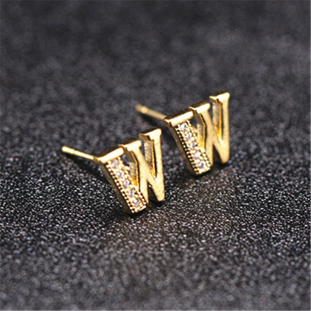 Letter Stud Earrings for Women Alphabet Gold Initial Earring Rhinestone Jewelry Small Earrings Letters Brinco Pendientes