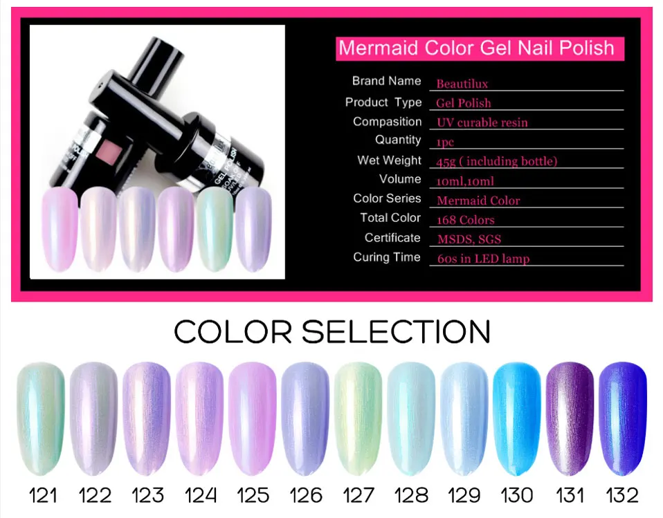 Beautilux Brand 1pc Pearl Shell Mermaid Color Soak Off UV LED Gel Nail Polish Nails Gel Varnish Gels Nail Art Lacquer 10ml (1)