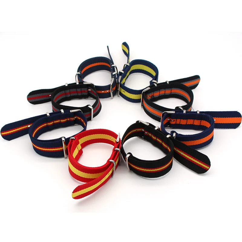 

Muit-Colors for NATO Watchband Nylon Watches Band 18MM 20MM 22MM 24MM Striped Replacement Straps Watch Accessories Pin Buckle