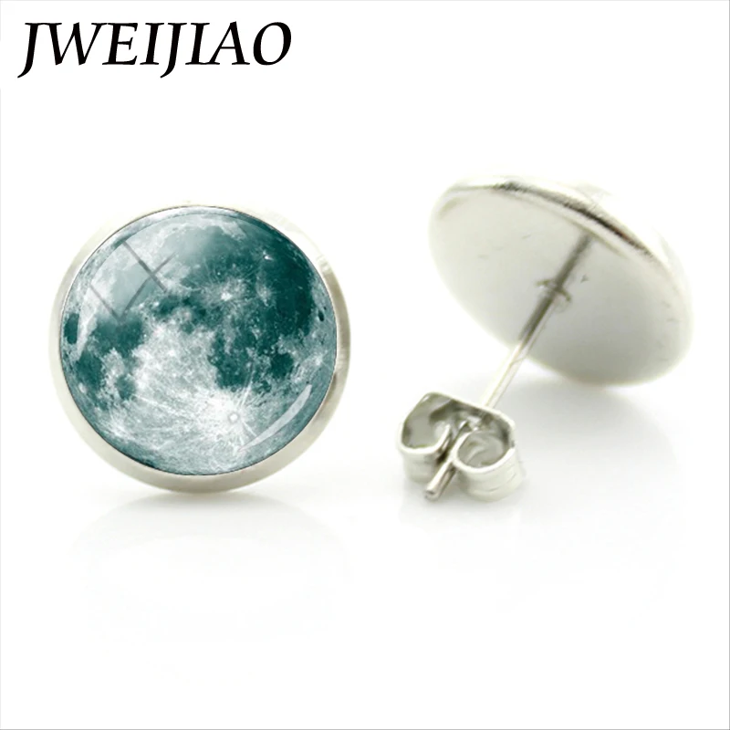 JWEIJIAO Moon Galaxy Planet Harajuku цветные круглые стеклянные серьги гвоздики с кабошонами