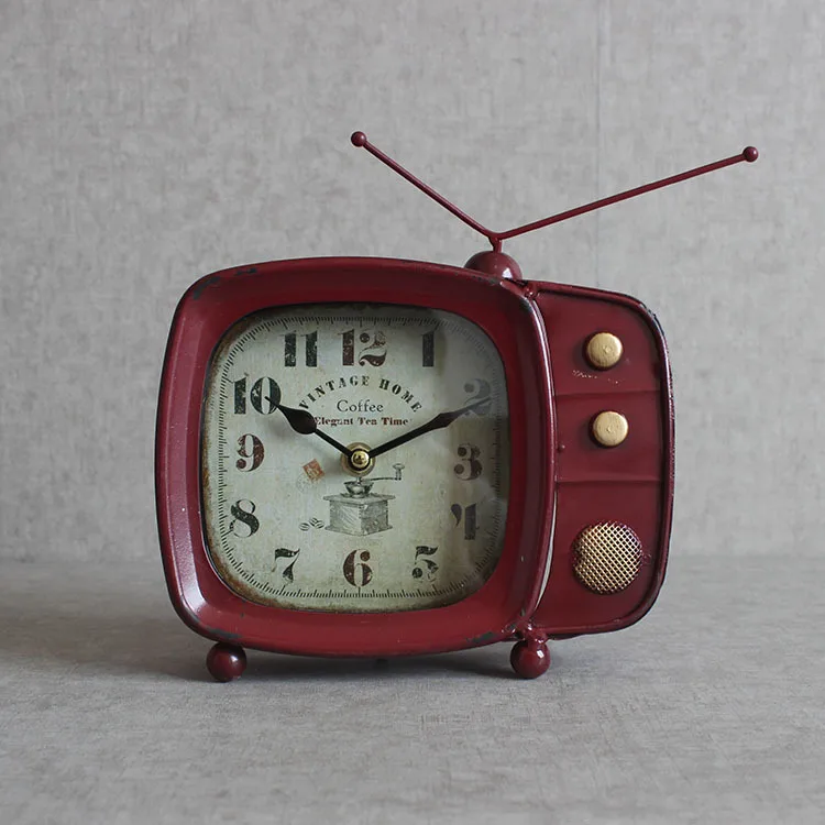 

Super Silent Desk Alarm Clock Retro Design TV Television Clock Metal Vintage Style Classic Xmas Gift
