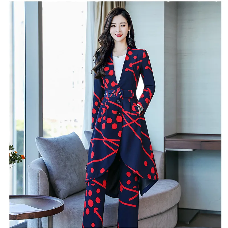 

Women's suit women's fashion repair printing long suit two-piece suit (coat + pants) pants suits for women