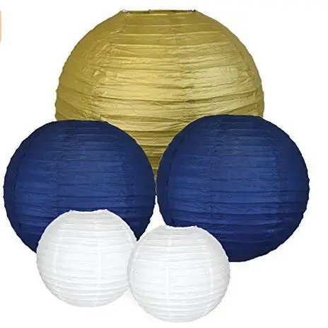 18 Pack White Gold Royal Blue Round Paper Lantern Lamp Shades For
