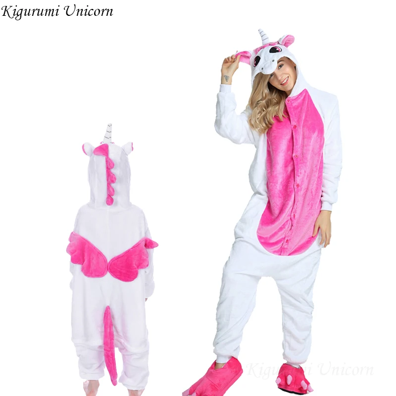 Пижамы с кигуруми Единорог детские женские пижамы, фланель для мальчиков и девочек, детские пижамные комплекты, одежда для сна с животными, зимние комбинезоны