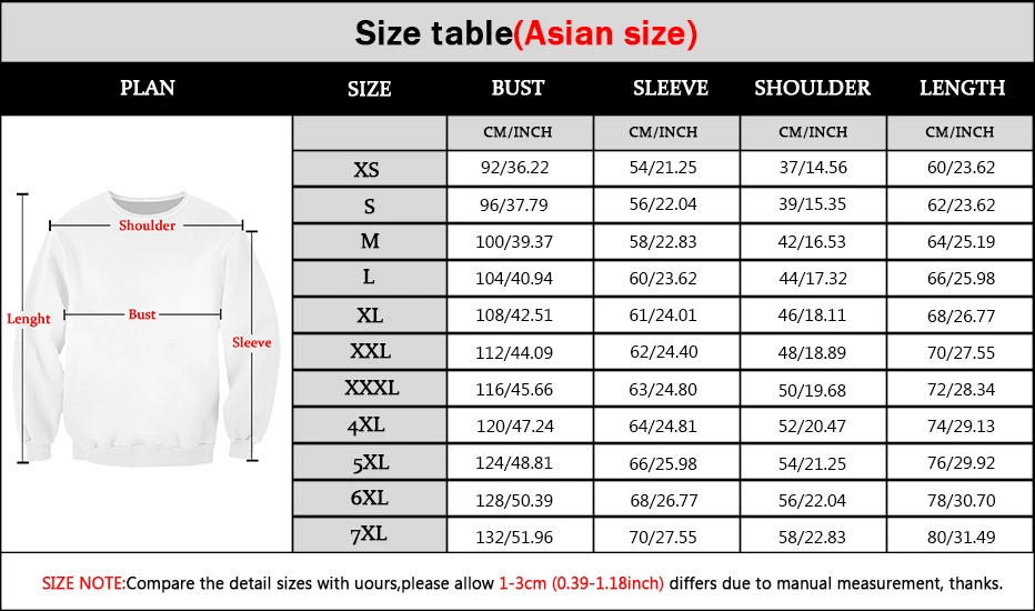 new sweatshirts size chart