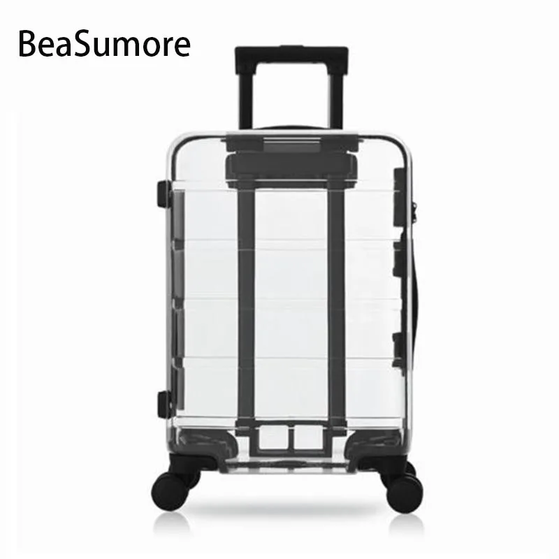 

BeaSumore 100% PC Transparent Rolling Luggage Spinner International luxury brand Suitcase Wheels Women men Cabin Trolley
