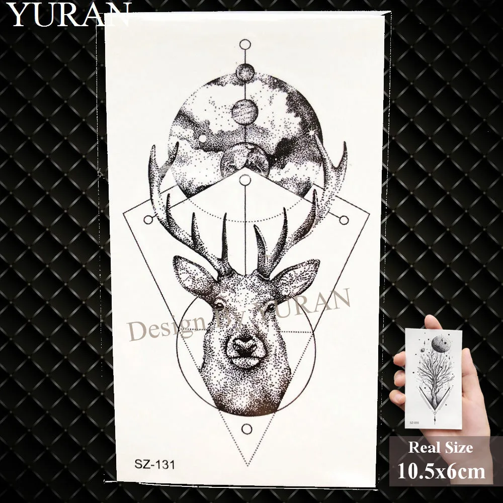 YURAN мужские модные черные татуировки наклейки маленький пик Волк Временные татуировки женский боди-арт живопись предплечье водостойкие татуировки луна - Цвет: GSZ131