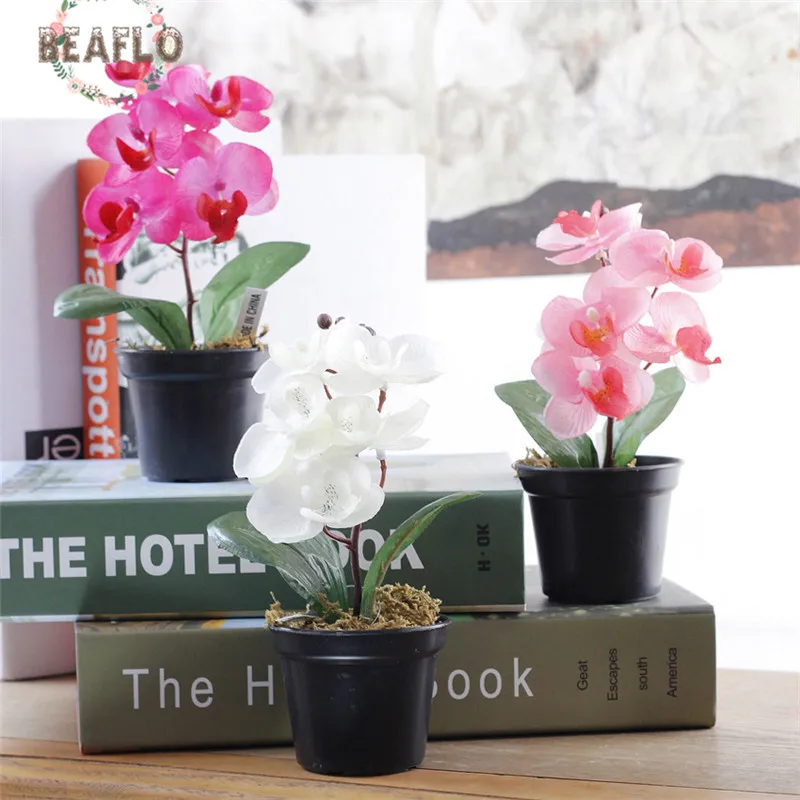 

1PC Silk Cloth Artificial Flowers Butterfly Orchid With Mini Set Potted Simulation Fake Bonsai Home Party Decorations