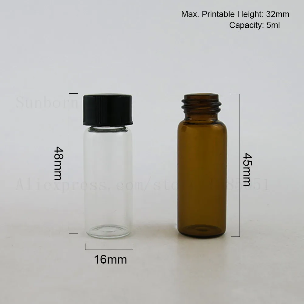 5 мл 1/6 унций драмах Amber прозрачная стеклянная бутылка с пластмассовым колпачком стеклянная бутылочка для эфирных масел Флаконы флакон для