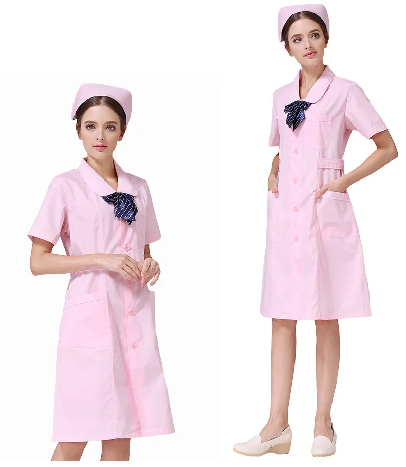 New 3 Colors Nurse clothes short- sleeved Coat Slim White Collar Overalls Doctor nurse Beauty Service Clothes