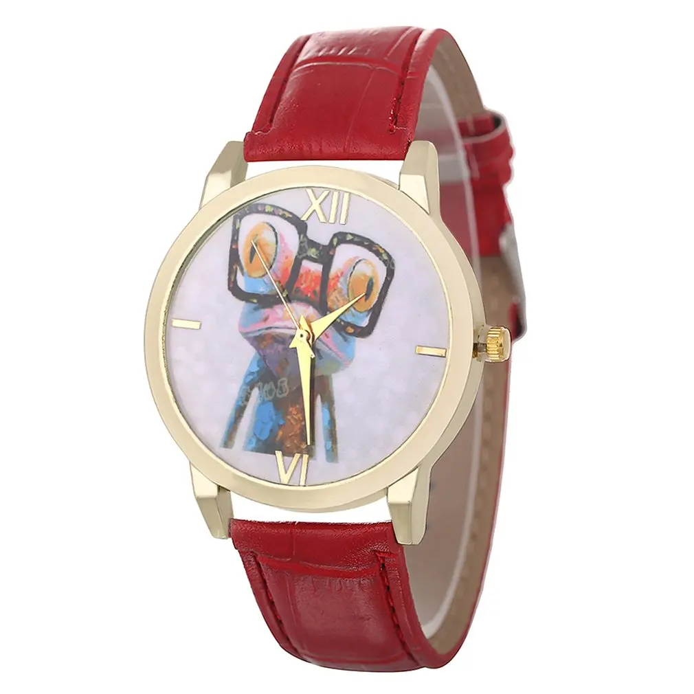 Funny Frog Pattern Classic Luxury Fashion Leather Strap Cheap Women Quartz Watch Girls Women