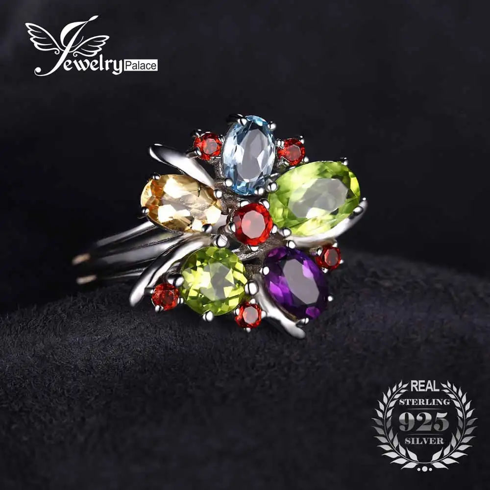 Jewelrypalace Цветок многоцветный 3.1ct Природный аметист гранат перидот цитрин голубой