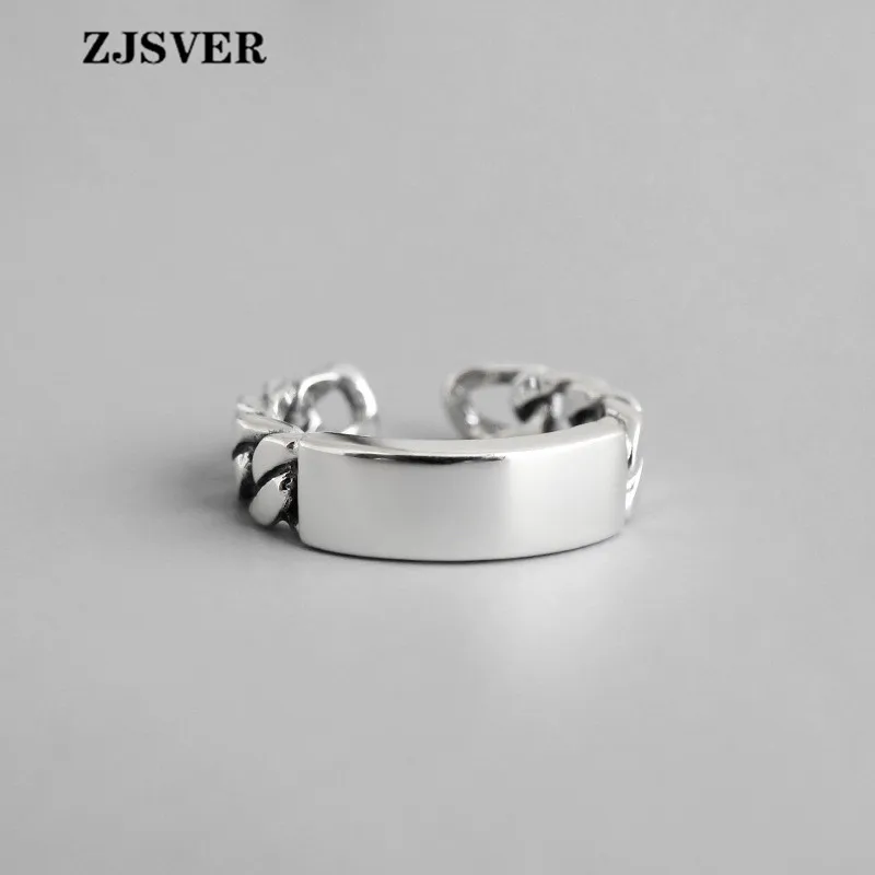 

ZJSVER Fine Jewelry 925 Sterling Silver Rings Fashion Retro Silver Glossy Chain Opening Adjustable Women Ring For Present