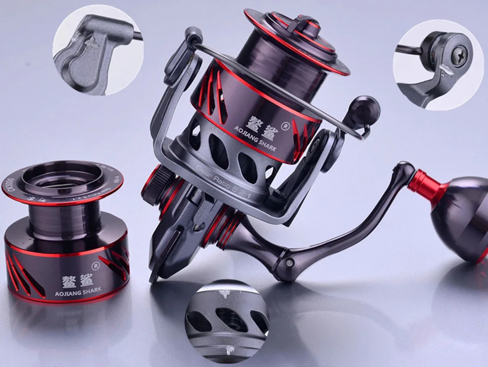 Taxa de Metal Roda de Pesca Linha de Metal 9 + 1bb Aojiangshark Todos Spinning Reel Fishing Relação 5.2: 1 Liga Vermelha 2 Copo Ck3000 4 Reel Fishing 9 + 1bb relação 5.2: