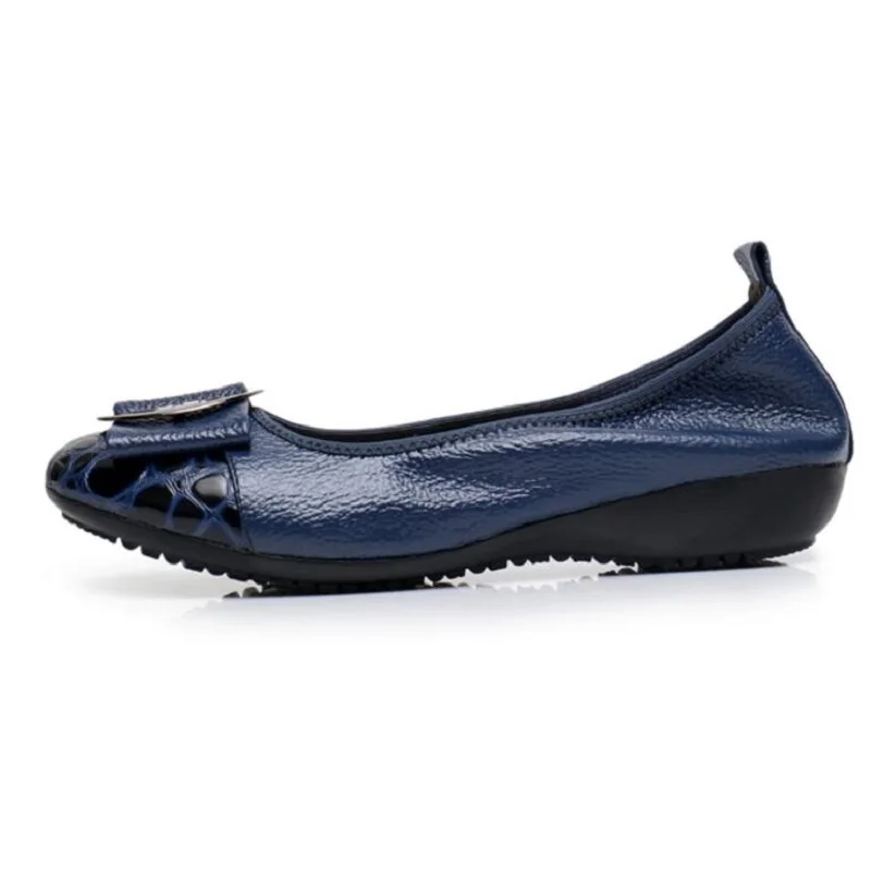 Genuine Leather Loafers 2018 Black Blue Ballet Flats Shoes Woman Slip On Comfortable Casual Women Ballerina Shoes Big Size 34-43 (1)