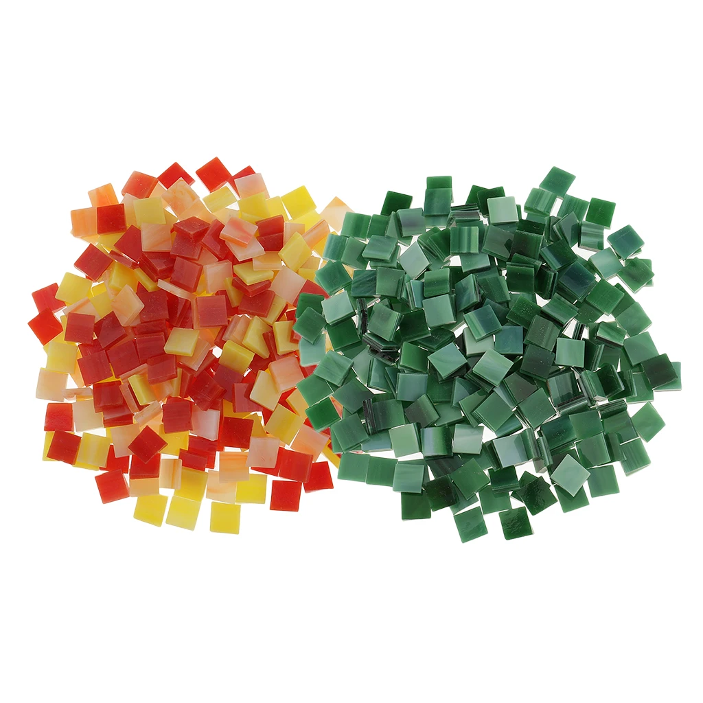 500 Piece Square Glass Mosaic Tiles Vitreous for Mosaic Making Art Craft 10x10mm Green Red Yellow