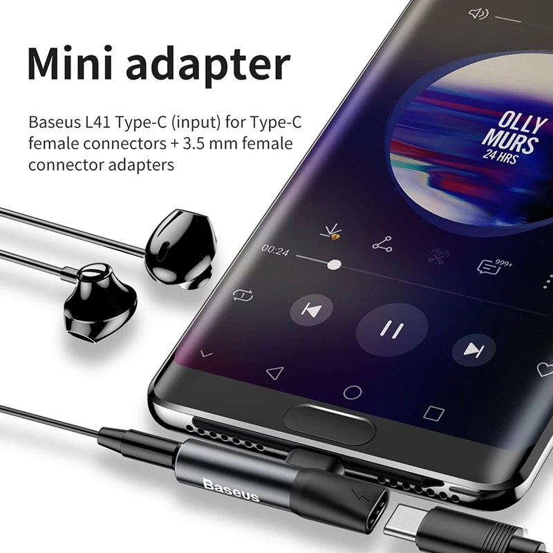Аудиоадаптер Baseus L41 с Usb C на 3 5 мм Aux разъем аудио разветвитель зарядный адаптер Type