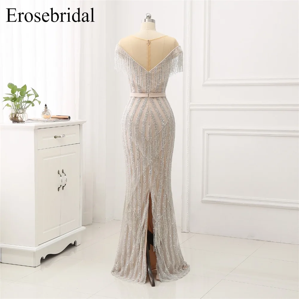 Вечернее платье, длинное, Erosebridal, роскошное, с бисером, Русалка, вечерние платья, с кисточками, с коротким рукавом, с глубоким вырезом, vestido de festa, GLR-64