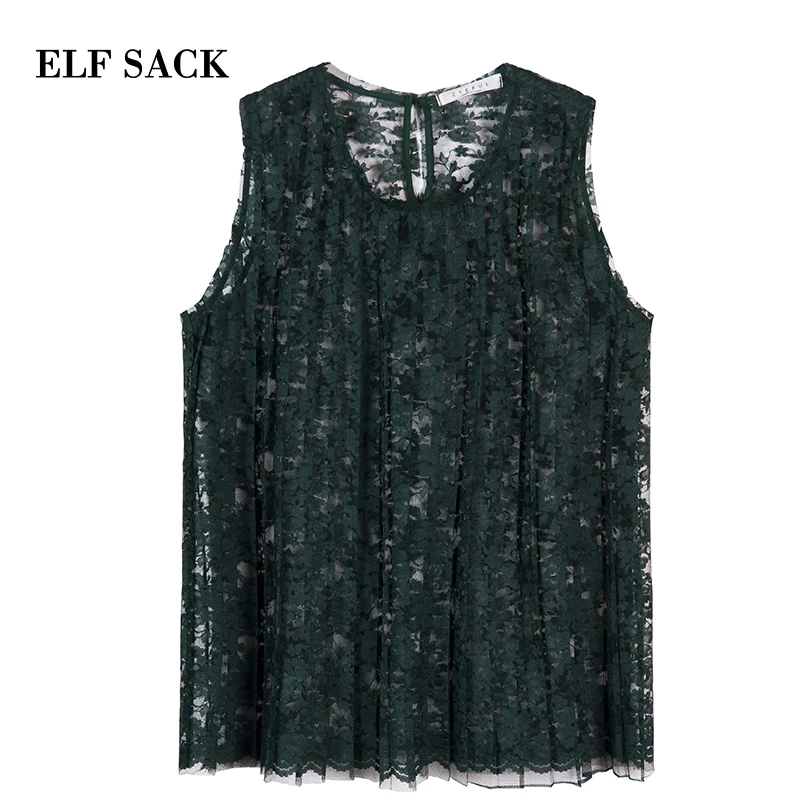 Женская кружевная блузка ELFSACK Зеленая прозрачная пляжная одежда свободная