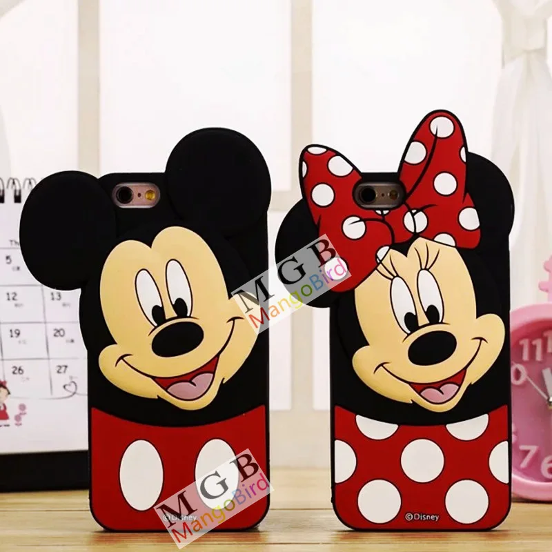 Cute 3D Cartoon Mickey Minnie Mouse Tilt Ears Soft Back Cover Skin For iPhone 5 5S 6 6S 7 Plus Silicone Phone Case
