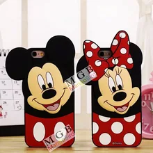 Bonito Dos Desenhos Animados 3D Mickey Minnie Mouse Orelhas de Inclinação Suave Tampa Traseira da pele para o iphone 5 5s 6 6 s 7 mais telefone silicone caso