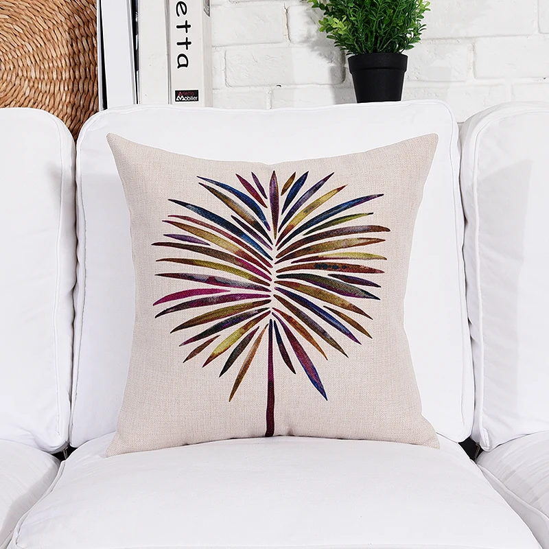 Square Tropical Plant Cotton Linen Cushion Cover Sofa Decorative Throw Pillow Car Chair Home Decor Pillow Case almofadas (8)