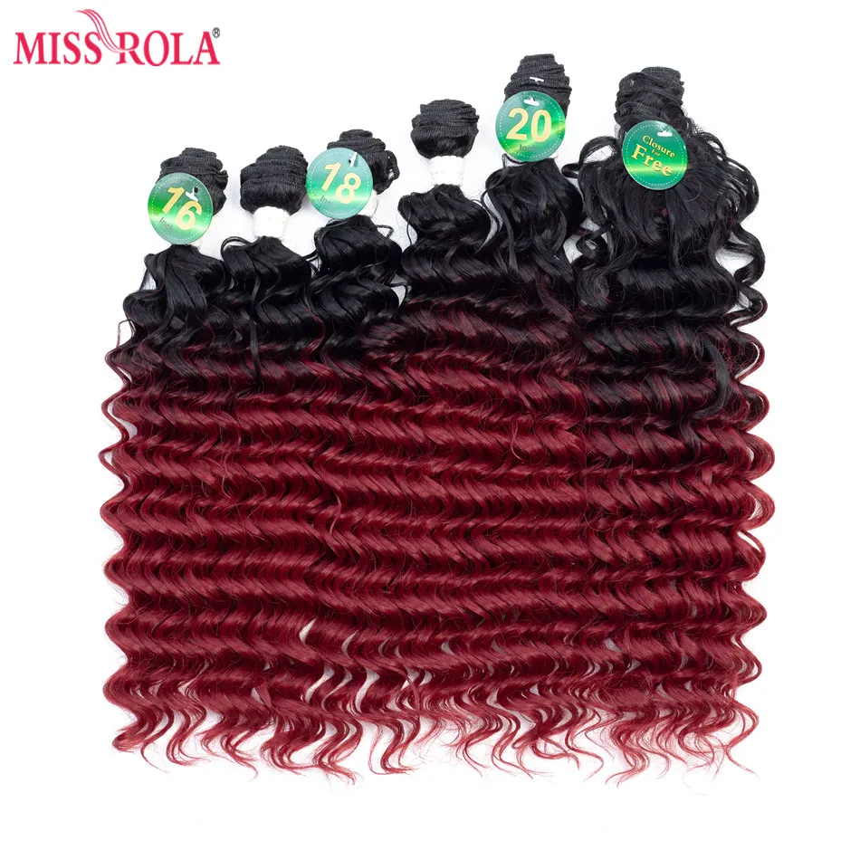 Extensões de Cabelo Trama do Cabelo do Cabelo Pacote para as Mulheres Ombre Sintético Senhorita Rola Onda Profunda Tece 200g 16-20 Polegada 6 Unidades –