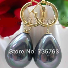 Xiuli 00155 Природный 20 мм Черный Капельное Shell Жемчужные Серьги Мотаться 14KGP/20