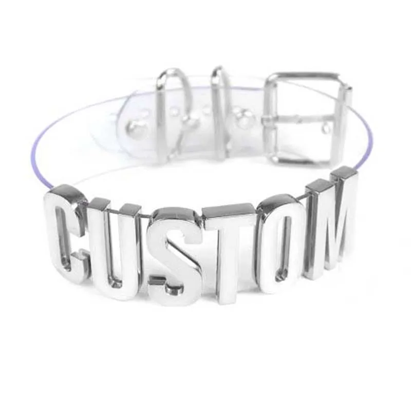 

Handmade Personalised Wide Custom Choker Customised Letter Word Name Collar Clear PVC Vinyl Vegan Leather Necklace