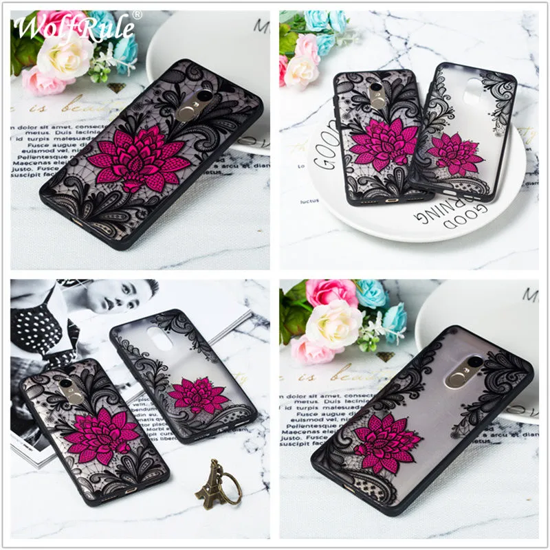 WolfRule Xiaomi Redmi Note 4x чехол для 4 черный кружевной красный цветочный Мягкий ТПУ PC Capa |