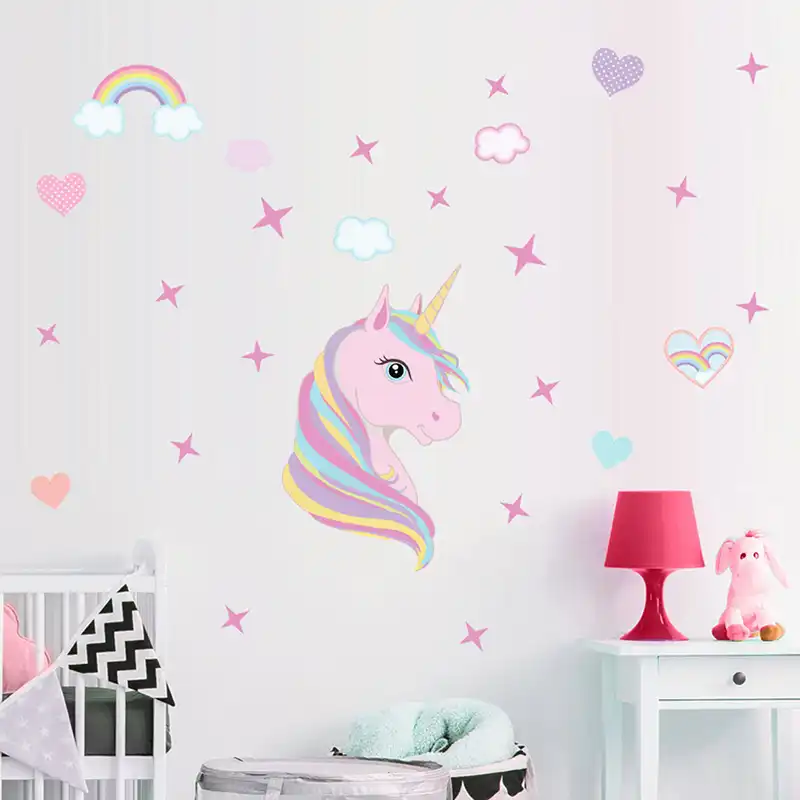 Lovely Unicorn Wall Stickers Poster Wallpaper Home Decoration Cute For Kids Room