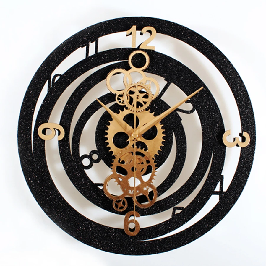 

Gear Wall Clock Modern Design Living Room Imitation Metal Gear Clocks Europe Vintage Retro Style Black Wall Watch Silent 12 inch