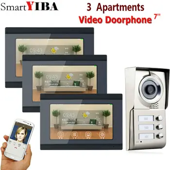 

SmartYIBA Video Intercom 7" Door Phone System 3 Monitors 1 HD Camera for 3 Household 3 Unit Apartment Intercom
