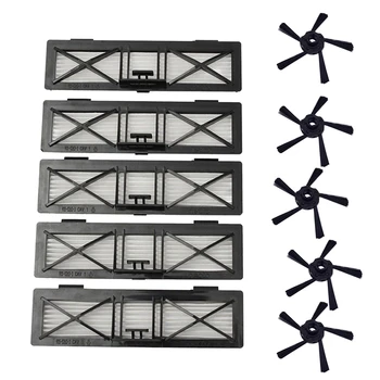 

5X Hepa Filter + 5X Side Brushes Replacement For Neato Botvac Connected D Series