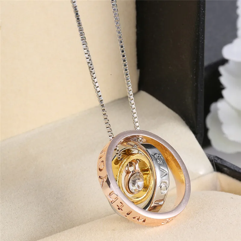 

I Love You Mom Always Be With You For Mother's Gift Trendy Alloy 3 Rouns Circles Rhinestone Pendant Necklace Em Pingente Colares